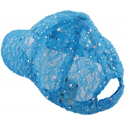 Baseball Caps Women's Lace Glitter Sequin Baseball Hat Cap - Turquoise - CC110CS9WFB $11.44