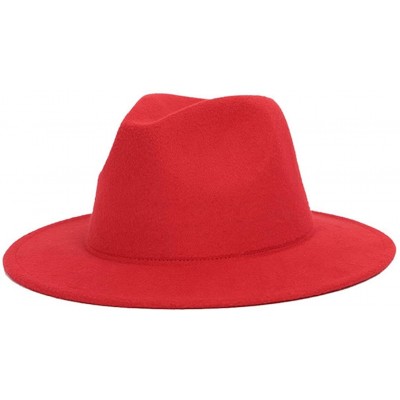 Fedoras Fedora Hats Unisex Men Women Classic Vintage Wool Felt Hat Wide Brim Trilby Jazz Hat Floppy Sun Hat - Red - CD18QXLAI...