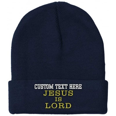 Skullies & Beanies Custom Beanie for Men & Women Jesus is Lord A Embroidery Acrylic Skull Cap Hat - Navy - CW18ZWOEWGU $14.94