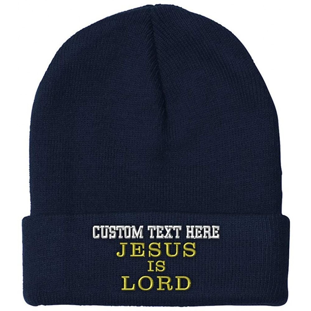 Skullies & Beanies Custom Beanie for Men & Women Jesus is Lord A Embroidery Acrylic Skull Cap Hat - Navy - CW18ZWOEWGU $14.94