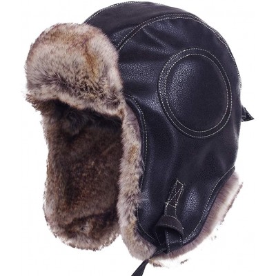 Bomber Hats Unisex Winter Knit Russian Ushanka Cossack Trapper Pilot Aviator Cap Hat - N - Black Leather - CA18M3U73GR $27.34