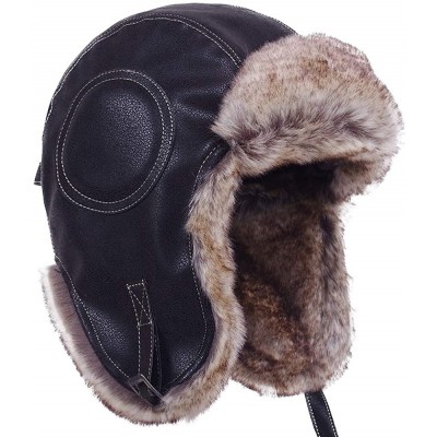 Bomber Hats Unisex Winter Knit Russian Ushanka Cossack Trapper Pilot Aviator Cap Hat - N - Black Leather - CA18M3U73GR $27.34