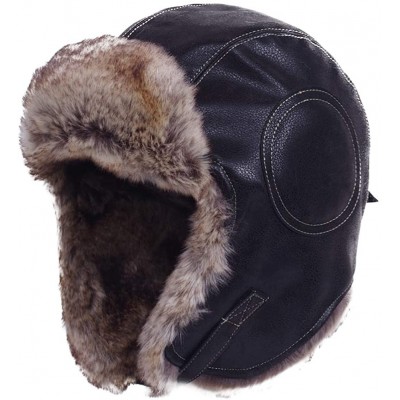 Bomber Hats Unisex Winter Knit Russian Ushanka Cossack Trapper Pilot Aviator Cap Hat - N - Black Leather - CA18M3U73GR $27.34