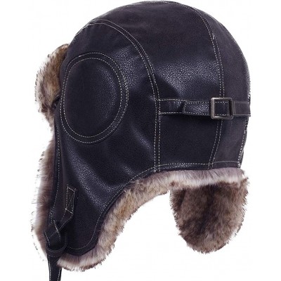 Bomber Hats Unisex Winter Knit Russian Ushanka Cossack Trapper Pilot Aviator Cap Hat - N - Black Leather - CA18M3U73GR $27.34