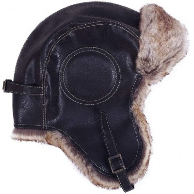 Bomber Hats Unisex Winter Knit Russian Ushanka Cossack Trapper Pilot Aviator Cap Hat - N - Black Leather - CA18M3U73GR $27.34