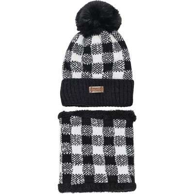 Skullies & Beanies Winter 2 Pieces Fleece Beanie Pompom - Black - CR18A9H423U $10.44