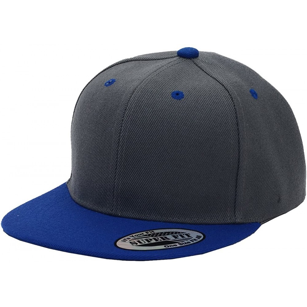 Baseball Caps Blank Adjustable Flat Bill Plain Snapback Hats Caps - Dark Grey/Royal - C1128U8MX8H $8.39