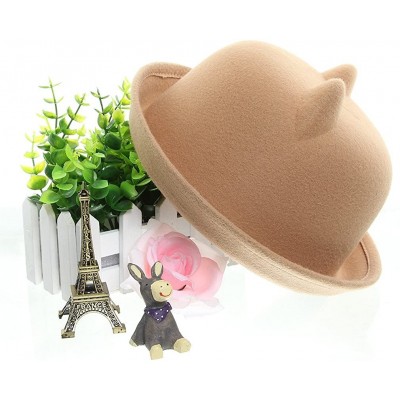 Fedoras Women Wool Felt Cat Ear Roll-up Hat Fedora Bowler Head Circumference 22.5" - Camel - C1127E5KOQP $12.78