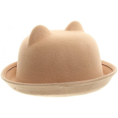 Fedoras Women Wool Felt Cat Ear Roll-up Hat Fedora Bowler Head Circumference 22.5" - Camel - C1127E5KOQP $12.78