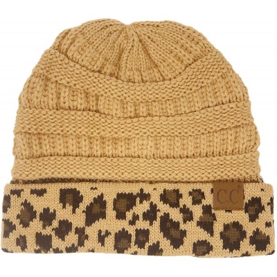 Skullies & Beanies Winter Fall Trendy Chunky Stretchy Cable Knit Beanie Hat - Leopard Camel - CC18Y75TCA2 $11.85