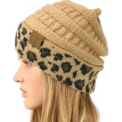 Skullies & Beanies Winter Fall Trendy Chunky Stretchy Cable Knit Beanie Hat - Leopard Camel - CC18Y75TCA2 $11.85