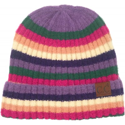 Skullies & Beanies Winter 2 in 1 Multicolor Thick Cuffed Uncuff Stretchy Slouchy Beanie Hat - Purple - CK18Y4UE5AS $20.27