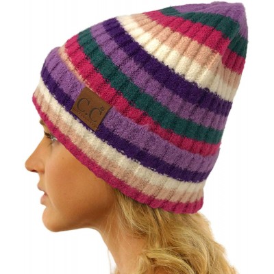 Skullies & Beanies Winter 2 in 1 Multicolor Thick Cuffed Uncuff Stretchy Slouchy Beanie Hat - Purple - CK18Y4UE5AS $10.40