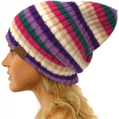 Skullies & Beanies Winter 2 in 1 Multicolor Thick Cuffed Uncuff Stretchy Slouchy Beanie Hat - Purple - CK18Y4UE5AS $10.40