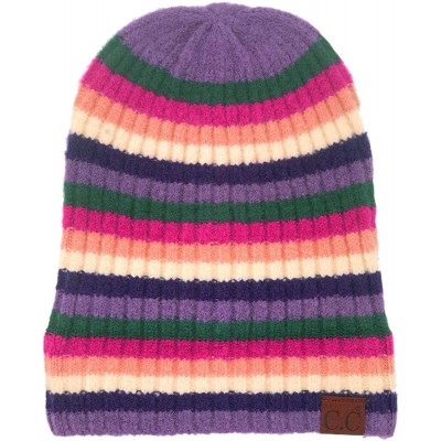Skullies & Beanies Winter 2 in 1 Multicolor Thick Cuffed Uncuff Stretchy Slouchy Beanie Hat - Purple - CK18Y4UE5AS $10.40