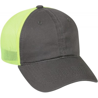 Baseball Caps Garment Washed Meshback Cap - Charcoal/Neon Yellow - CN11PPEPRDN $23.52