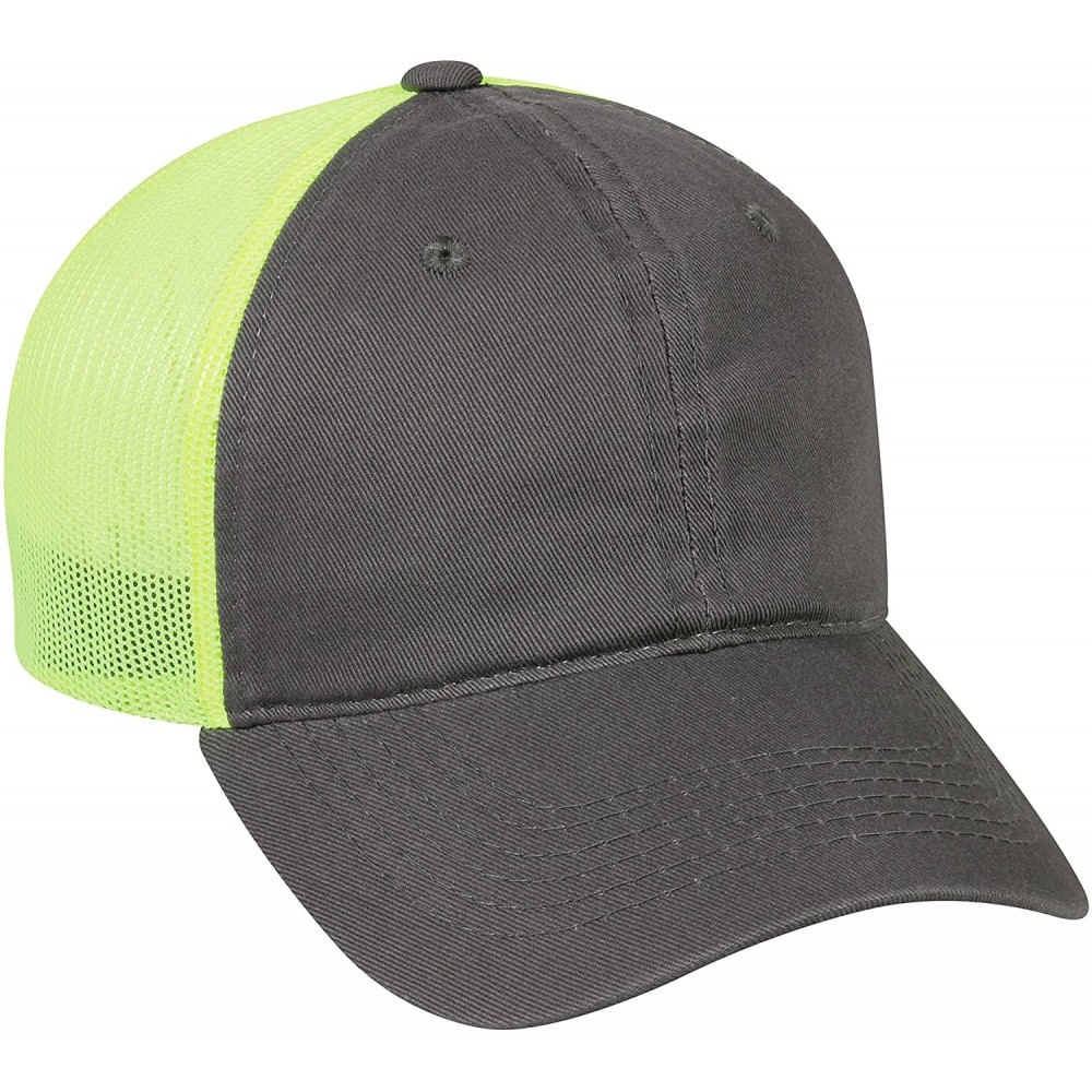 Baseball Caps Garment Washed Meshback Cap - Charcoal/Neon Yellow - CN11PPEPRDN $12.23