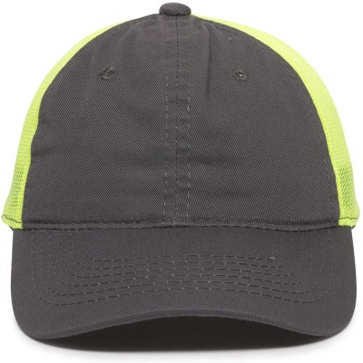 Baseball Caps Garment Washed Meshback Cap - Charcoal/Neon Yellow - CN11PPEPRDN $12.23