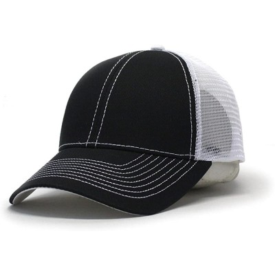 Baseball Caps Plain Two Tone Cotton Twill Mesh Adjustable Trucker Baseball Cap - Black/Black/White - C4186X5XC8E $13.33