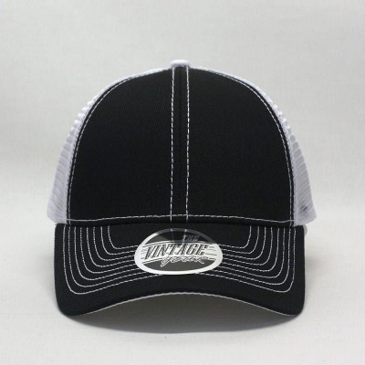 Baseball Caps Plain Two Tone Cotton Twill Mesh Adjustable Trucker Baseball Cap - Black/Black/White - C4186X5XC8E $13.33