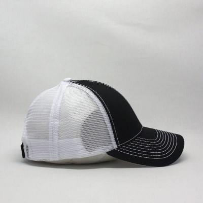 Baseball Caps Plain Two Tone Cotton Twill Mesh Adjustable Trucker Baseball Cap - Black/Black/White - C4186X5XC8E $13.33