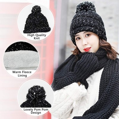 Skullies & Beanies Women Hat Scarf Set Winter Pom Knit Hat Scarves with Pocket Gloves Womens Beanie Hat Fleece Thick Soft War...