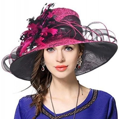 Sun Hats Ladies's Kentucky Derby Church Wedding Luxury Dress Hat - Rose - CI12N1LKEYW $24.16