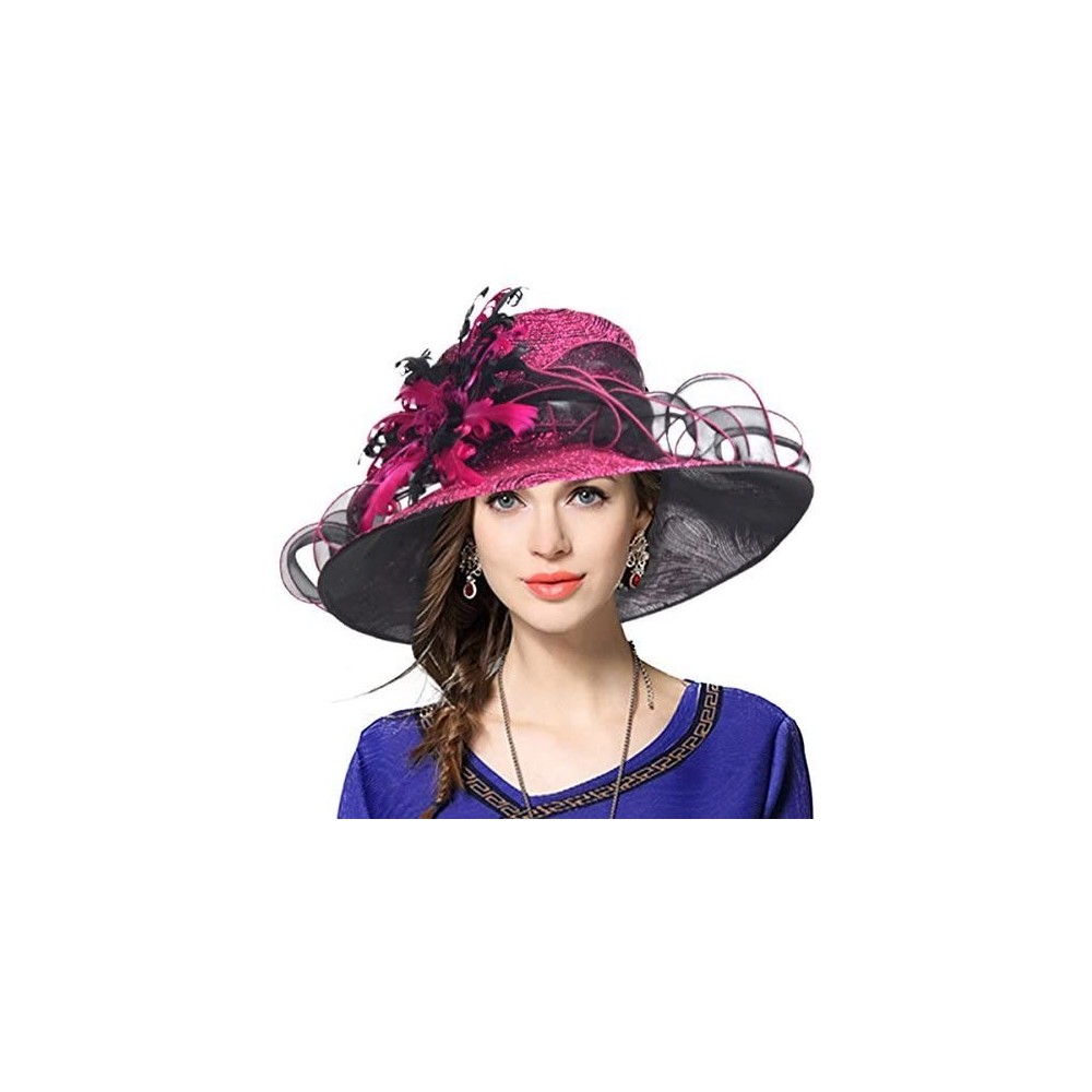 Sun Hats Ladies's Kentucky Derby Church Wedding Luxury Dress Hat - Rose - CI12N1LKEYW $24.16