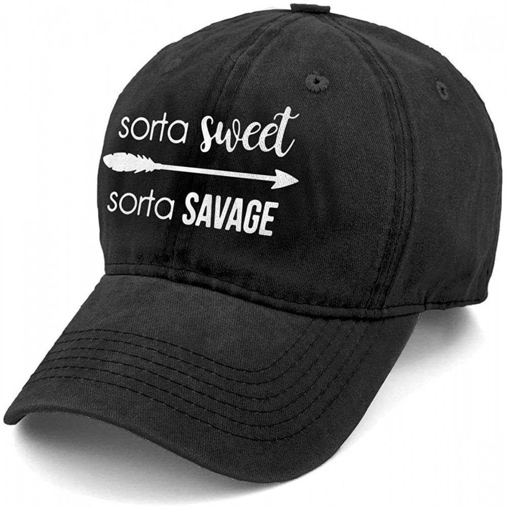 Baseball Caps Unisex Sorta Sweet Sorta Savage Denim Hat Adjustable Washed Dyed Cotton Dad Baseball Caps - Black 1 - CT18NK0RI...