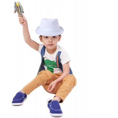 Fedoras Kid's Short Brim Trilby Fedora Hat - White - CN11KYTPJHD $11.85