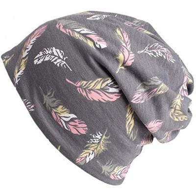 Skullies & Beanies Summer Chemo Cap Hair Cover Sleep Beanie - Amazing Soft- Elastic-Printing Flower - Grey - C318GTLA656 $18.81