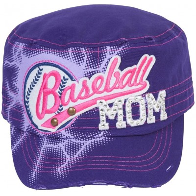 Newsboy Caps Sports Mom Distressed Adjustable Cadet Cap - Purple - Baseball Mom - C617WW4DUEW $10.95