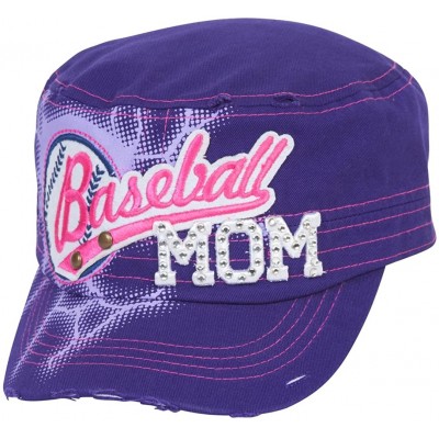 Newsboy Caps Sports Mom Distressed Adjustable Cadet Cap - Purple - Baseball Mom - C617WW4DUEW $10.95