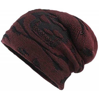 Skullies & Beanies Men's Thicken Warm Knit Beanie Crochet Winter Knit Skull Slouchy Caps Hat - A1-red - C718L64GIYR $9.93