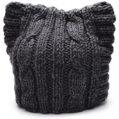 Skullies & Beanies Cute Meow Kitty Woman Wool Handmade Knit Cap Beanie Hat A004 - Dark Gray - CU11N3G5YIN $14.02