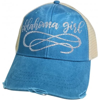 Baseball Caps Women's Oklahoma Girl Bling Trucker Style Baseball Cap - Teal/Silver - CW186KNHZZD $23.89