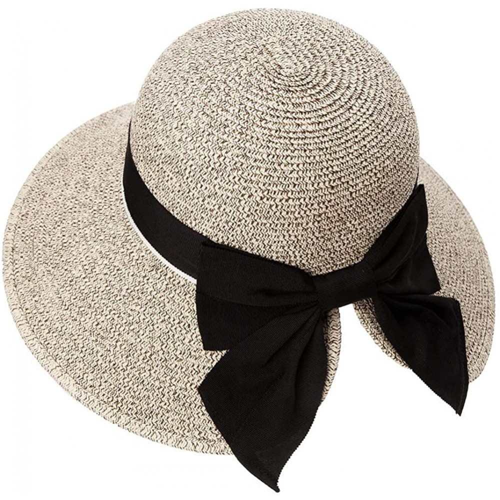 Sun Hats Womens Floppy Summer Sun Beach Straw Hat UPF50 Foldable Wide Brim 55-60cm - 89015_coffee1 - C017WZ8LA8I $19.45