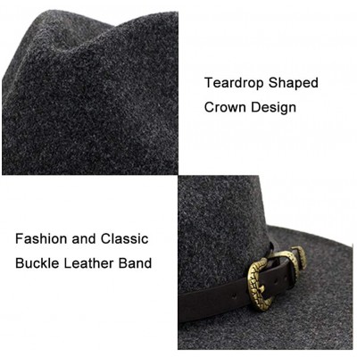 Fedoras Women Belt Buckle Wool Wide Brim Fedora Hat - Metal Buckle Dark Grey - CP1938NZYC6 $11.70