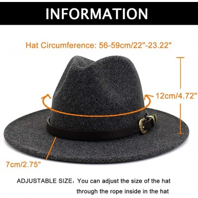 Fedoras Women Belt Buckle Wool Wide Brim Fedora Hat - Metal Buckle Dark Grey - CP1938NZYC6 $11.70