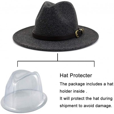 Fedoras Women Belt Buckle Wool Wide Brim Fedora Hat - Metal Buckle Dark Grey - CP1938NZYC6 $11.70