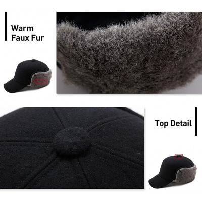 Baseball Caps Mens Womens Winter Wool Baseball Cap with Ear Flaps Faux Fur Earflap Trapper Hunting Hat for Cold Weather - CM1...