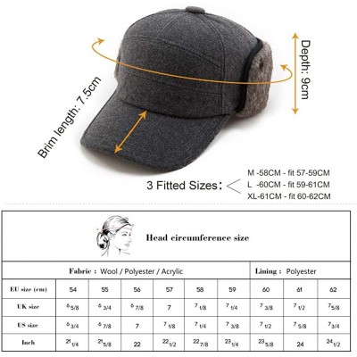 Baseball Caps Mens Womens Winter Wool Baseball Cap with Ear Flaps Faux Fur Earflap Trapper Hunting Hat for Cold Weather - CM1...