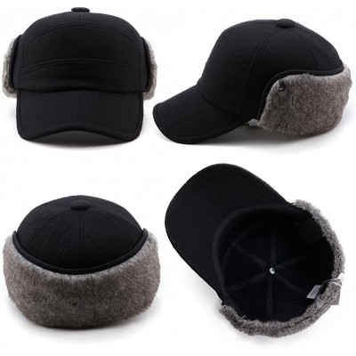 Baseball Caps Mens Womens Winter Wool Baseball Cap with Ear Flaps Faux Fur Earflap Trapper Hunting Hat for Cold Weather - CM1...