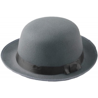 Fedoras Retro Hard Felt Women Men Fold Brim Billycock Round Top Crown Bowler Derby Hat (Size-57cm) - Gray - CE18MDNWN44 $33.10