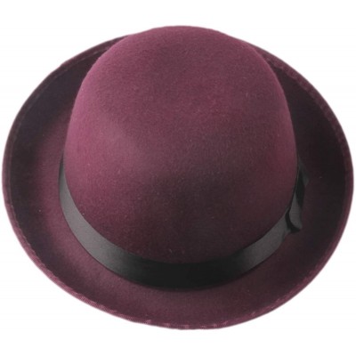 Fedoras Retro Hard Felt Women Men Fold Brim Billycock Round Top Crown Bowler Derby Hat (Size-57cm) - Gray - CE18MDNWN44 $33.10