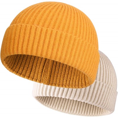 Skullies & Beanies Swag Wool Knit Cuff Short Fisherman Beanie for Men Women- Winter Warm Hats - 2pcs-p-yellow+beige - CF194IA...