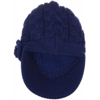 Skullies & Beanies Women's Winter Fleece Lined Elegant Flower Cable Knit Newsboy Cabbie Hat - Navy Cable Flower - CP18IIL035W...