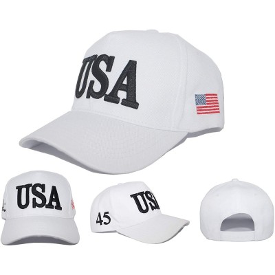 Baseball Caps Keep America Great 2020- with 45th President Donald Trump USA Cap/Hat and USA Flag - White - CX18QQD4D92 $13.22