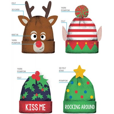 Skullies & Beanies Christmas Holiday Fashion Winter Knitted Reindeer- Snow Man- Penguin and Christmas Tree Beanie Hat - CI18L...