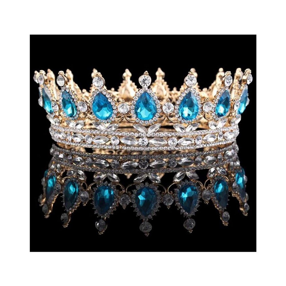 Headbands Vintage Wedding Crystal Rhinestone Crown Bridal Queen King Tiara Crowns-Gold sea blue - Gold sea blue - C718WSE46OG...